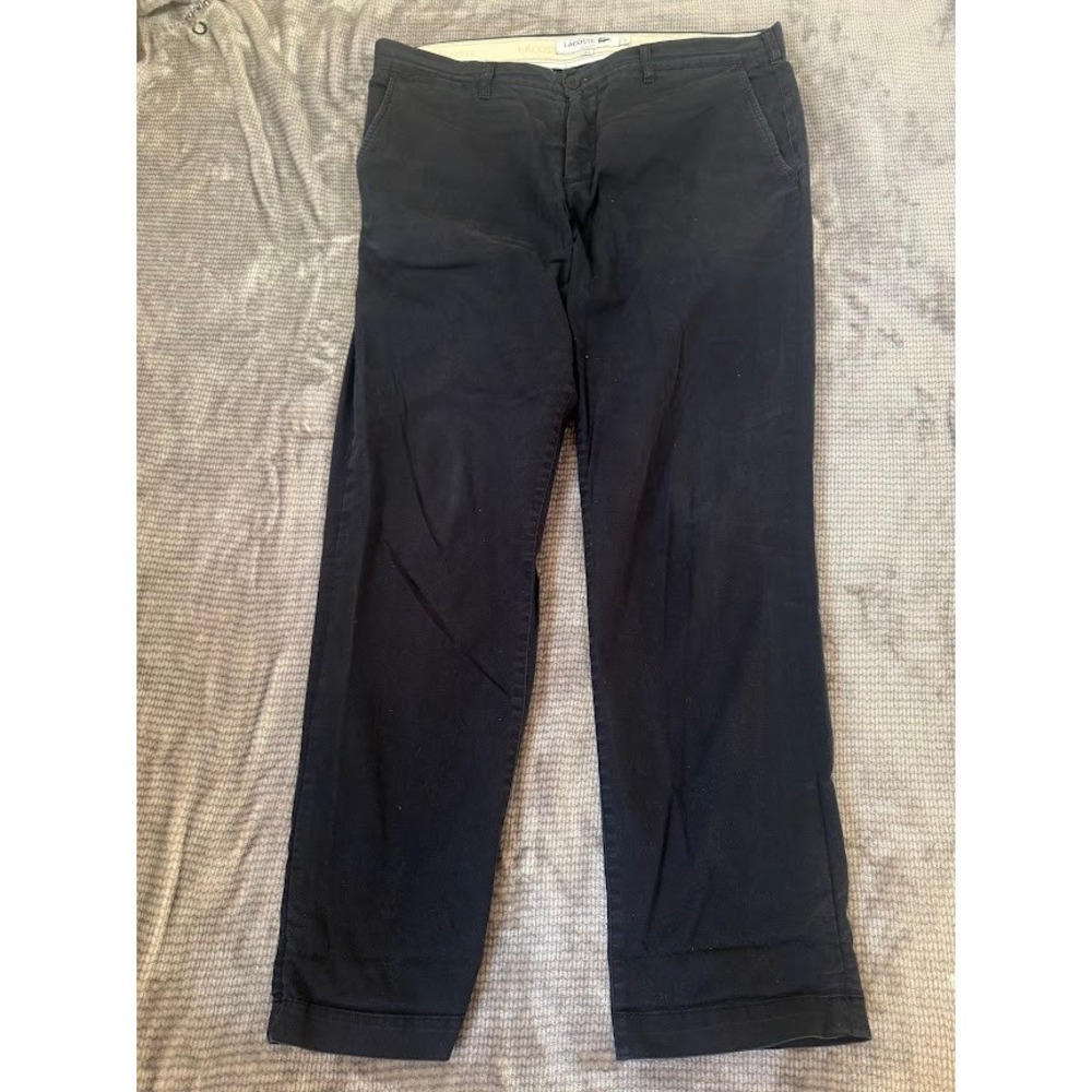 Lacoste Slim Fit Chinos Mens 38x32 Navy Blue Cotton Blend Flat Front Pants